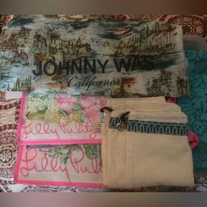 Lot of designer reusable bags & dust bags featuring Johnny Was & Lily Pulitzer!